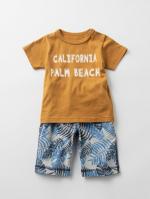 ベビートップス|Ampersand（アンパサンド）プリントＴシャツ＆ボタニカルパンツ2点セット|ベージュ